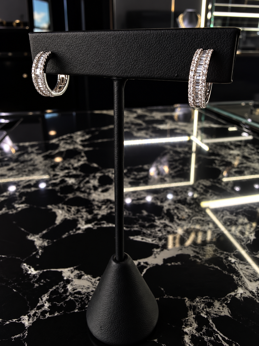 14k white gold baguette diamond hoop
