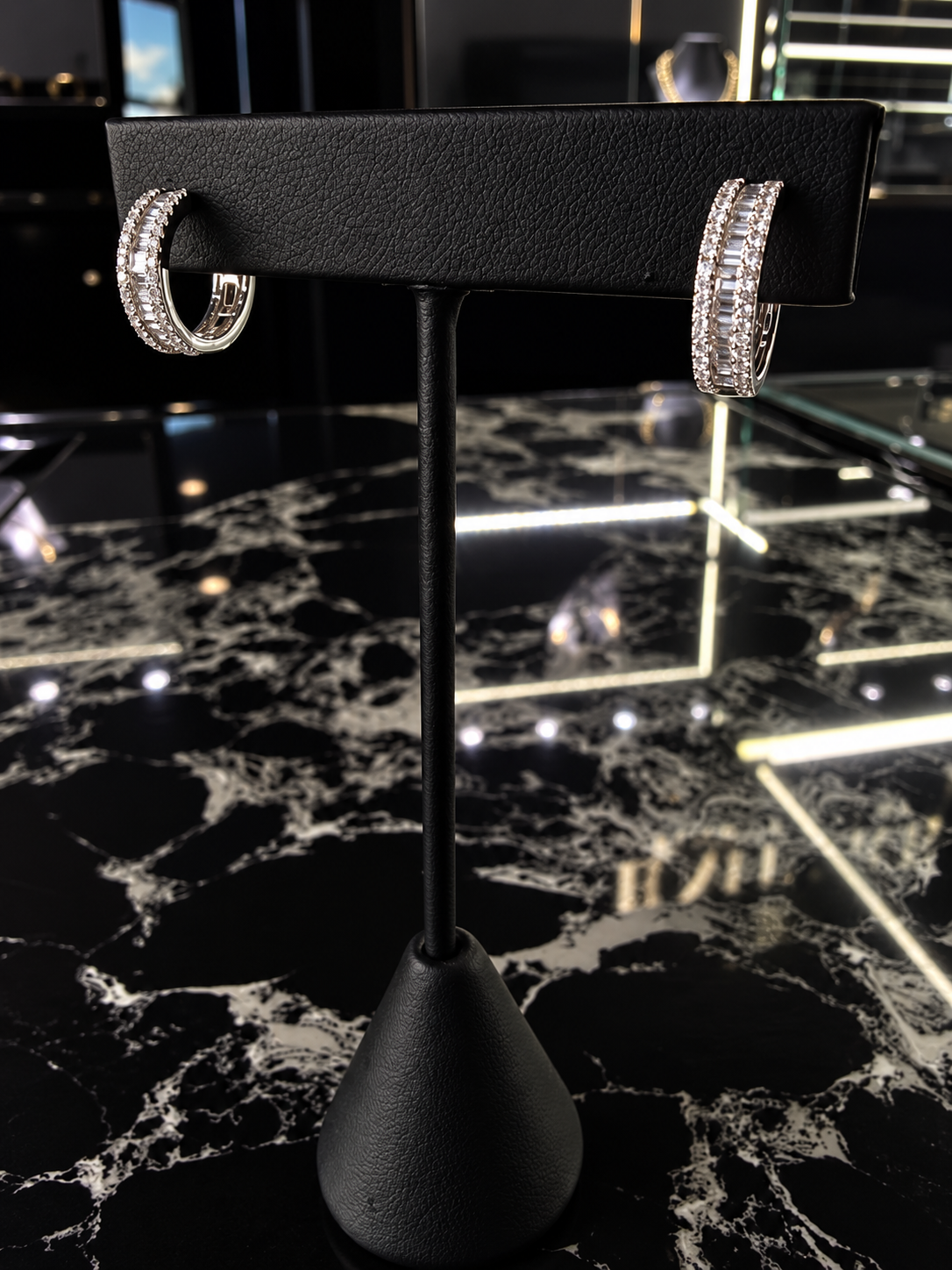 14k white gold baguette diamond hoop