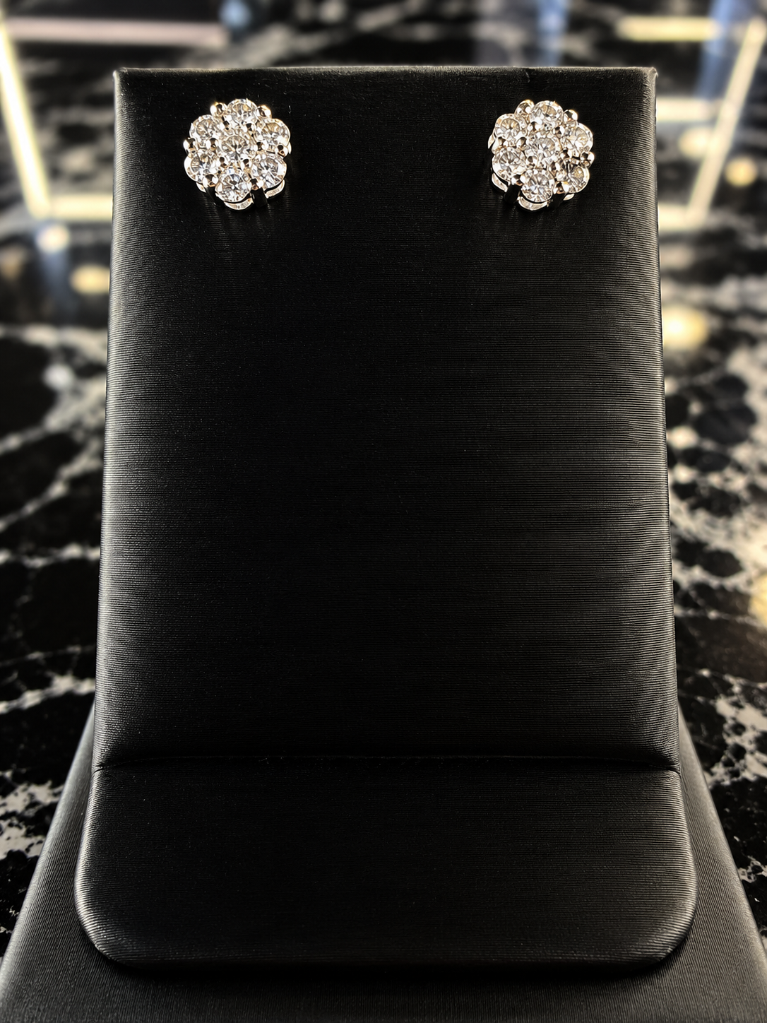 14k white gold diamond flower earrings