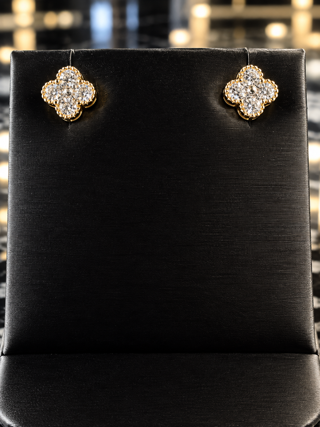 14k yellow gold natural diamond clover earrings