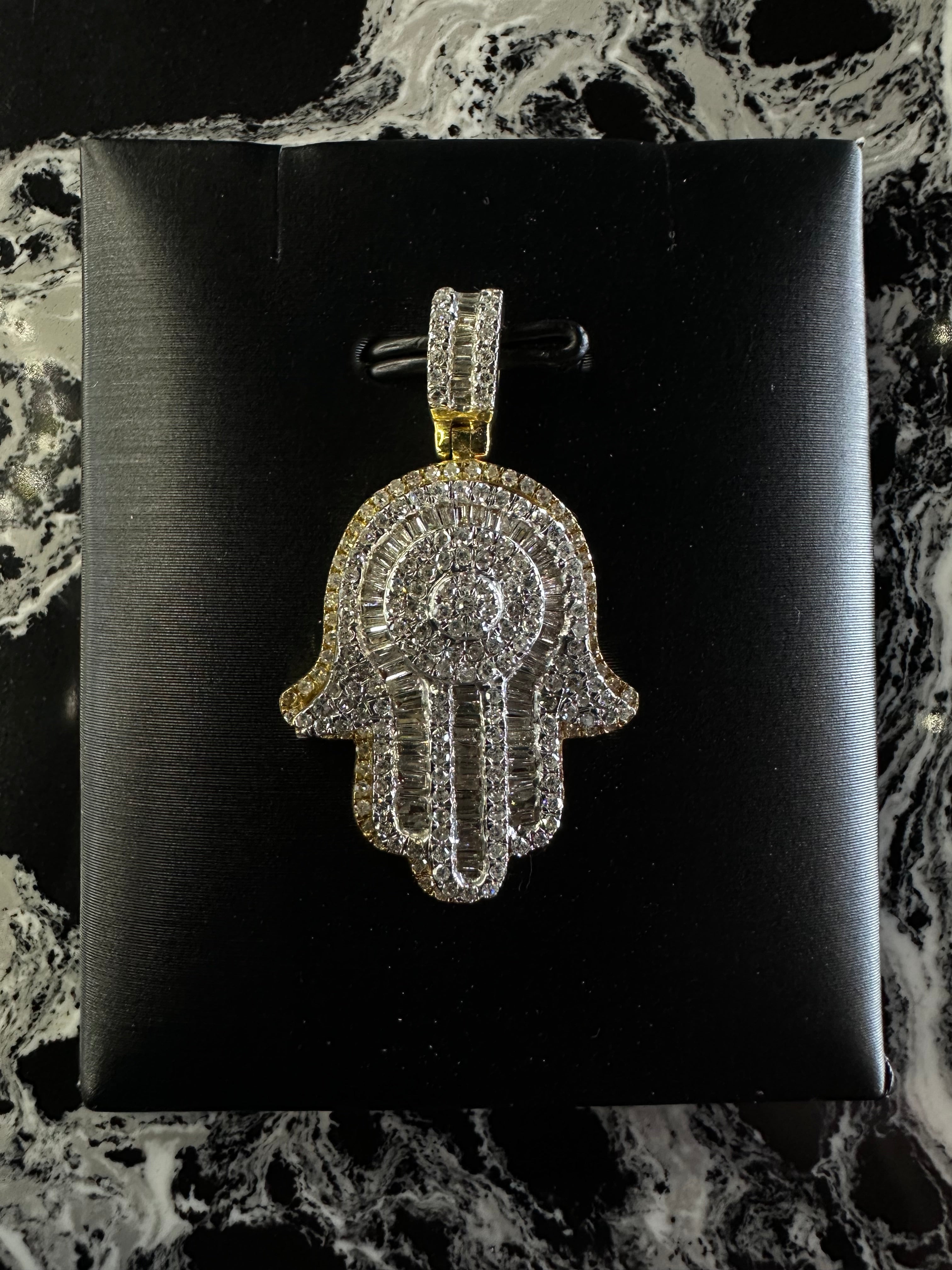 HAMSA HAND PENDANT 14K NATURAL DIAMONDS