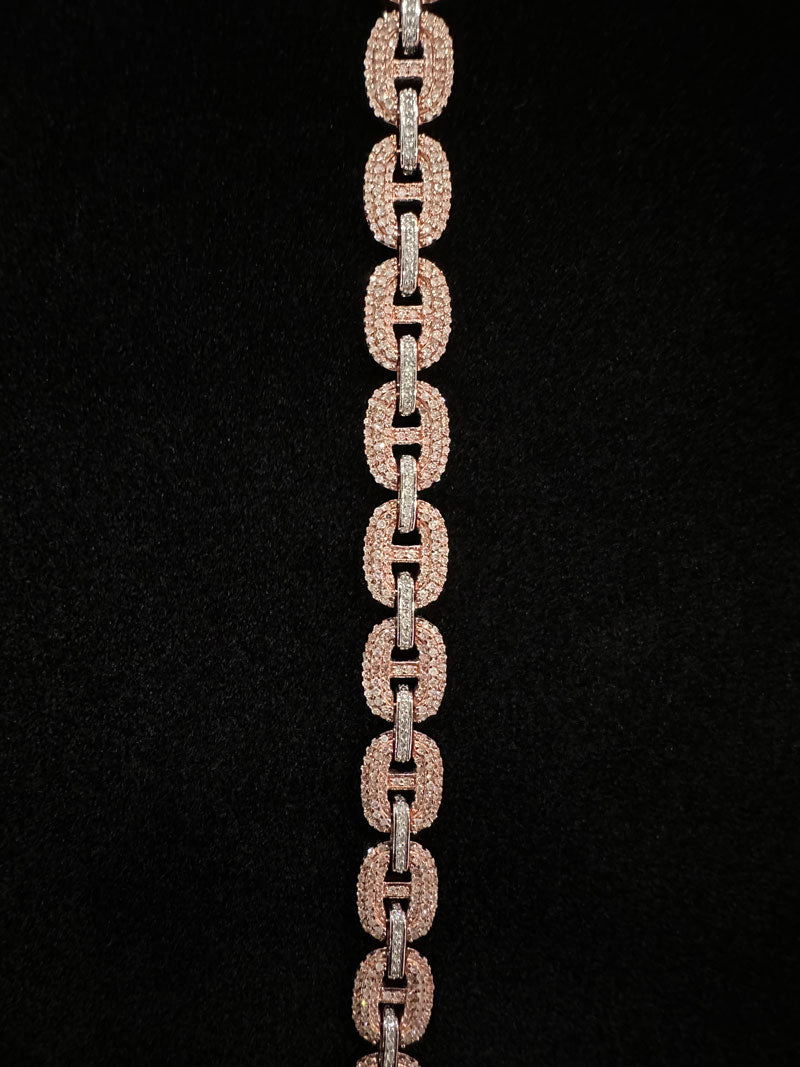 Gucci Link 8mm Natural Diamonds Bracelet 10K Rose and White Gold