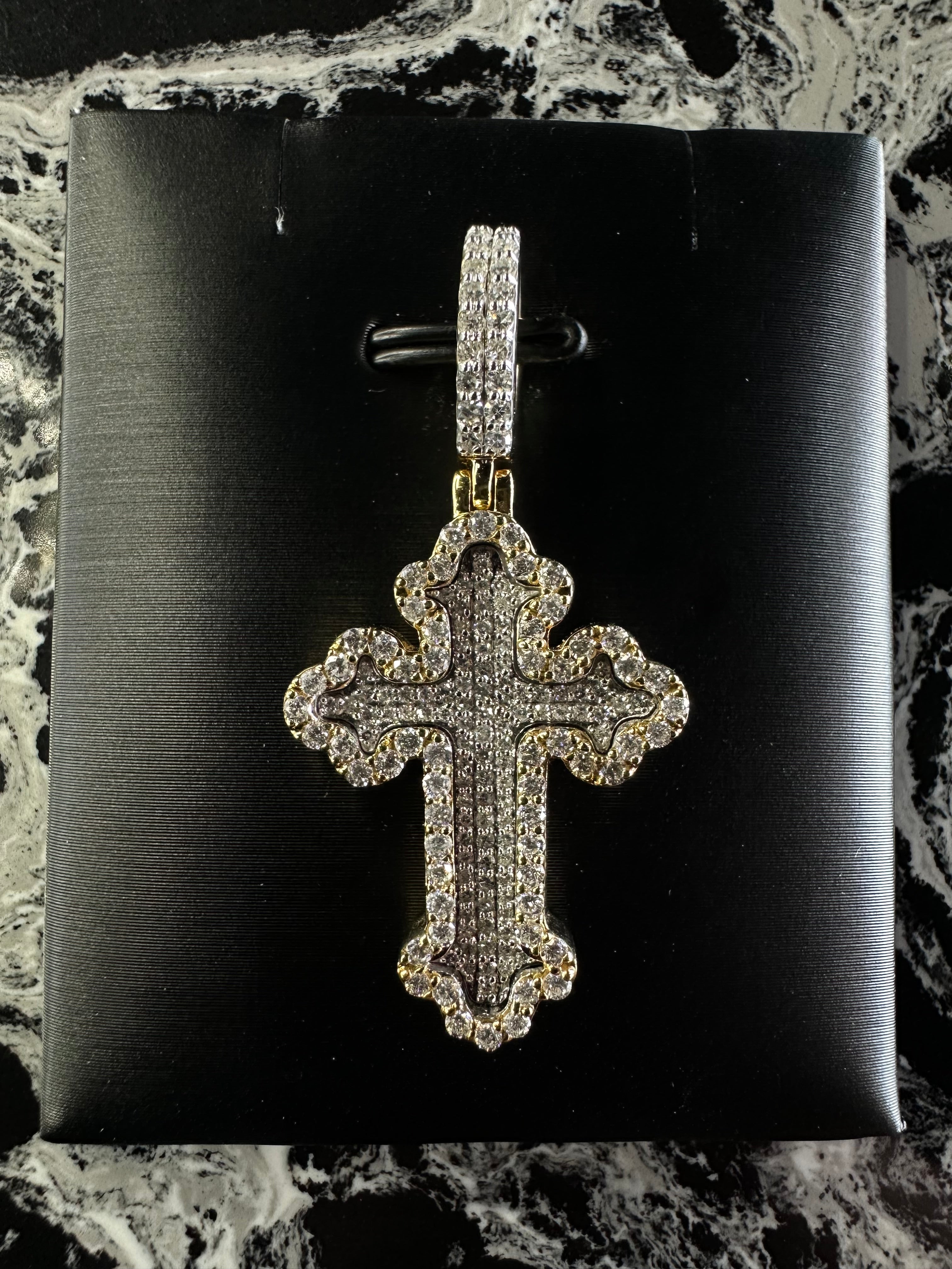 DIAMOND FLEUR DE LIS CROSS 14K PENDANT