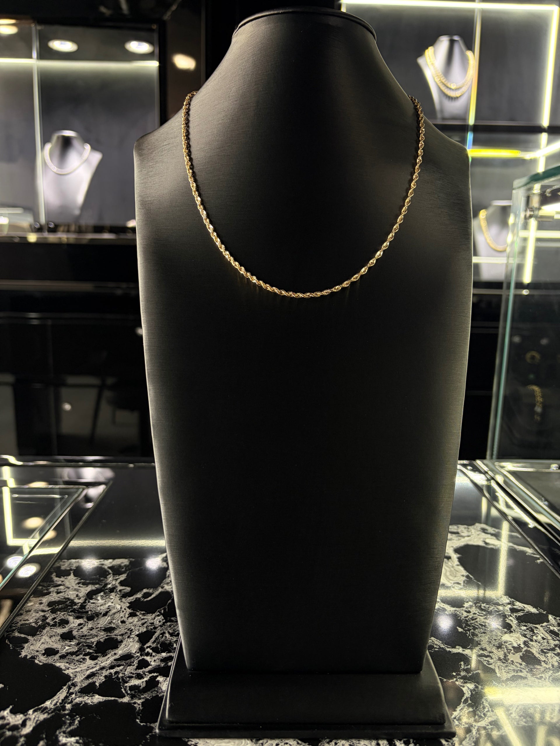 LASER ROPE GOLD CHAIN 20” 3MM 10K