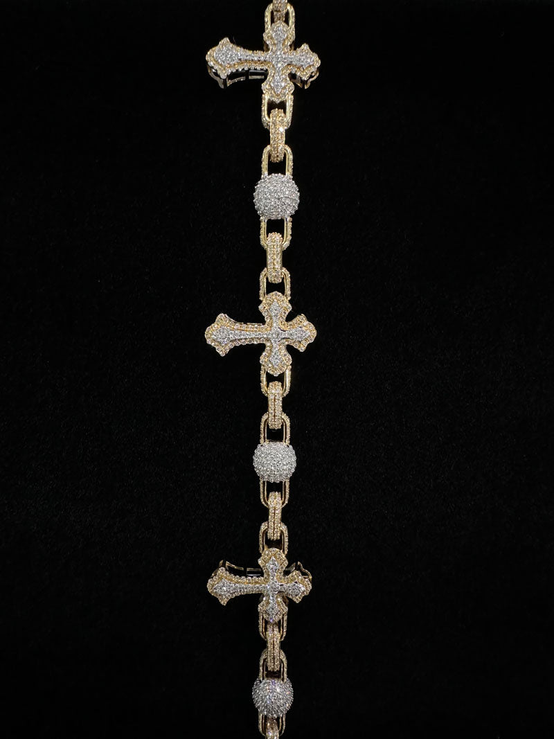 Diamond Natural Diamonds Cross Bracelet with Single Row Border 10K