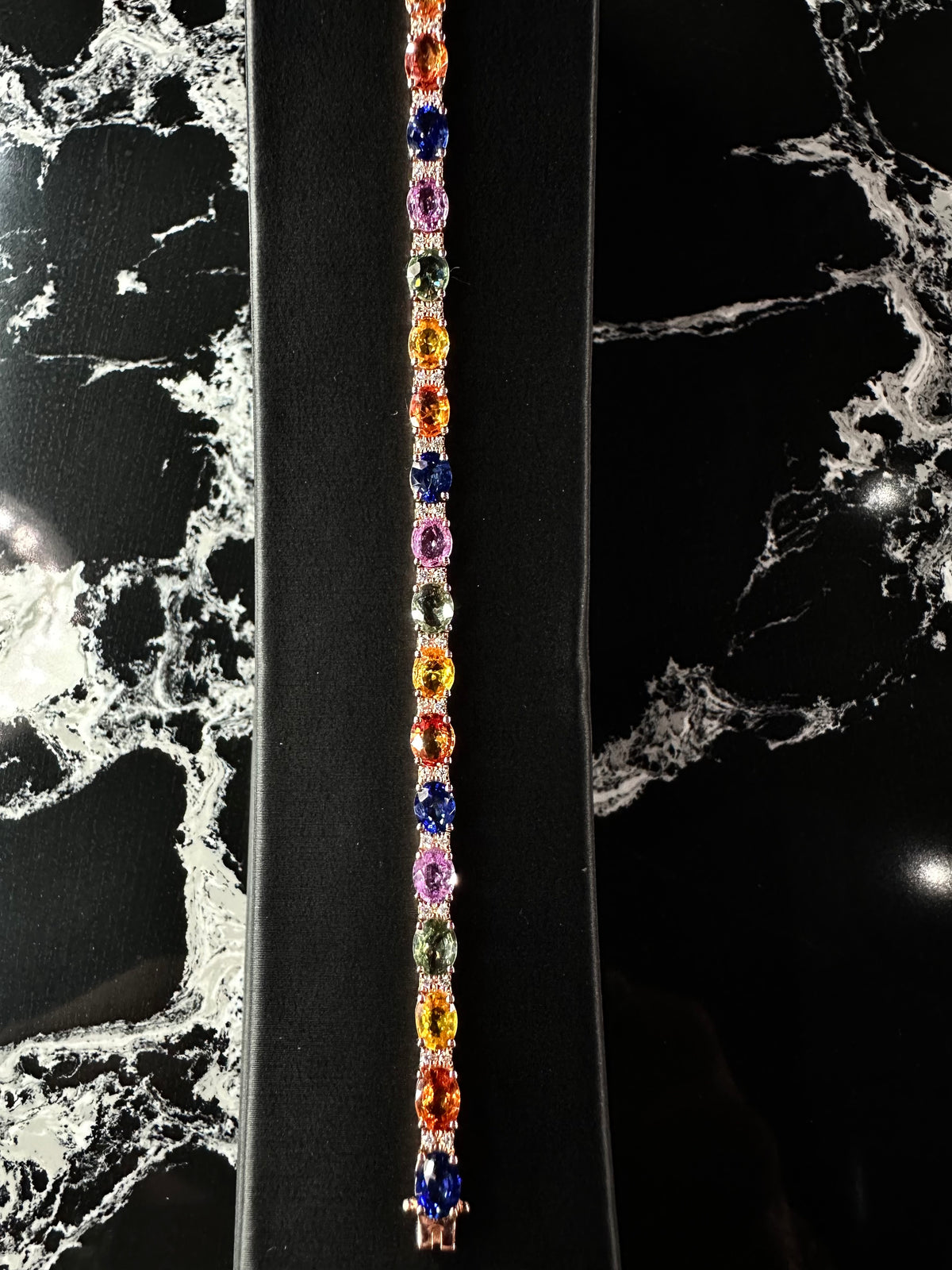 TENNIS BRACELET 14K ROSE GOLD WITH MULTICOLOR GEMSTONES & DIAMONDS