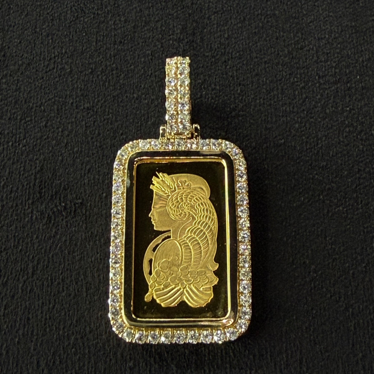 24k suisse gold bar & natural diamonds pendant