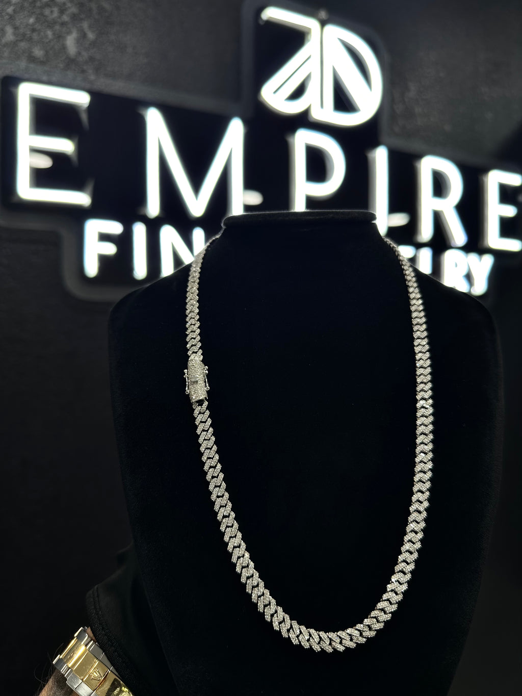 White Gold Diamond Chain Square Cuban  5.5mm 10k