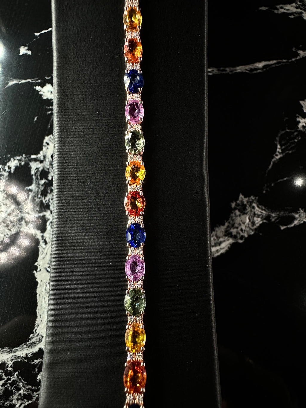 TENNIS BRACELET 14K ROSE GOLD WITH MULTICOLOR GEMSTONES & DIAMONDS