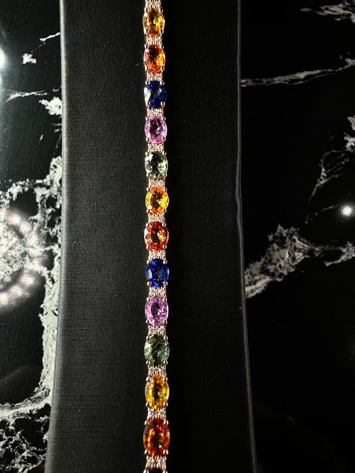 TENNIS BRACELET 14K ROSE GOLD WITH MULTICOLOR GEMSTONES & DIAMONDS