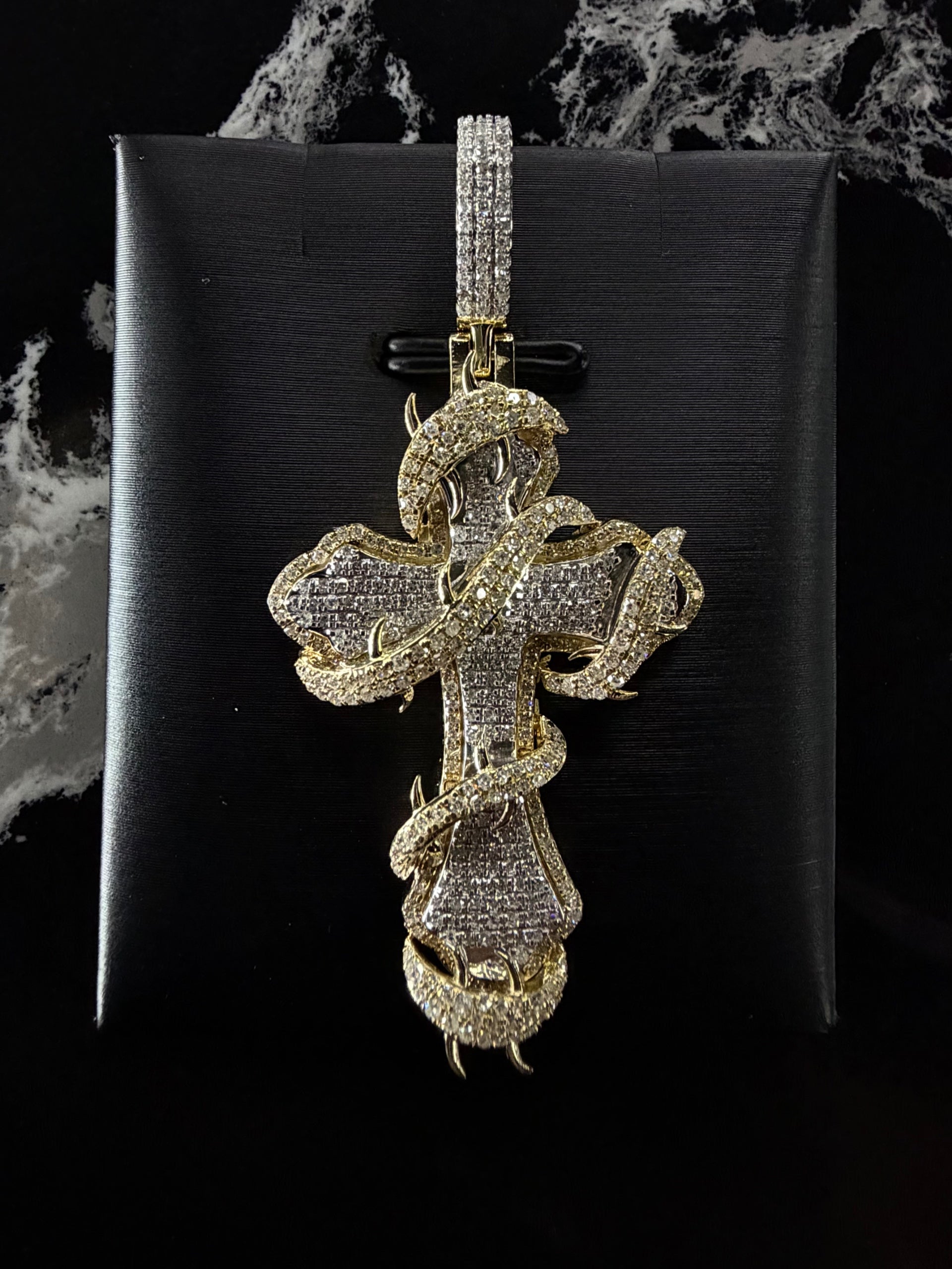 DIAMOND CROSS WITH THORNS 10K PENDANT