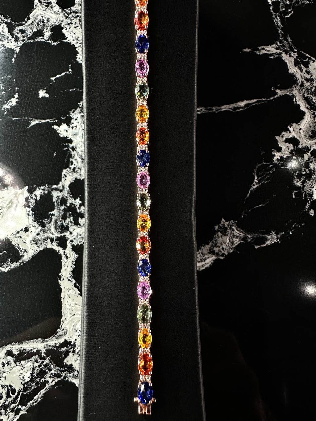 TENNIS BRACELET 14K ROSE GOLD WITH MULTICOLOR GEMSTONES & DIAMONDS
