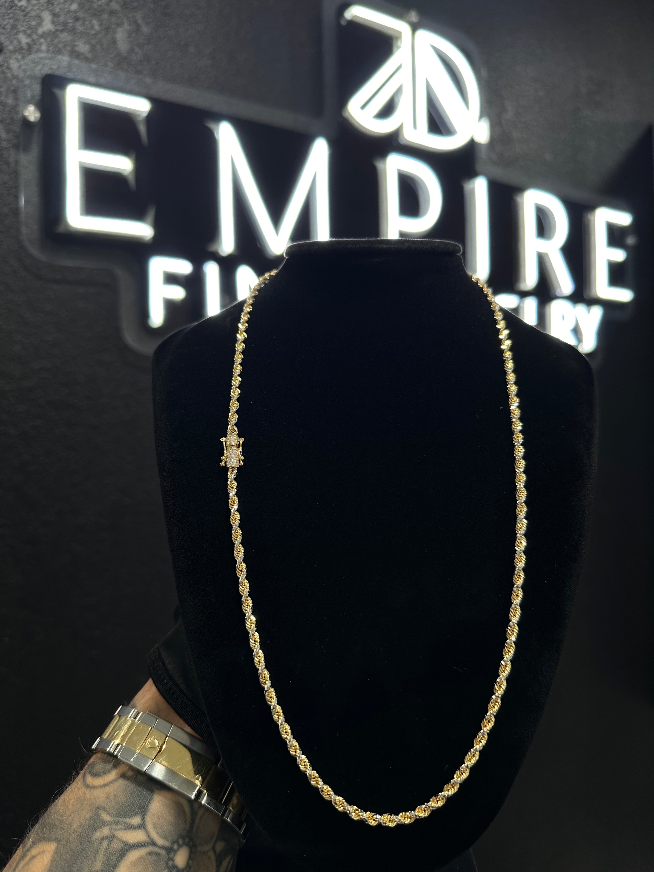 Rope Gold Chain 3mm Diamond Lock 22in