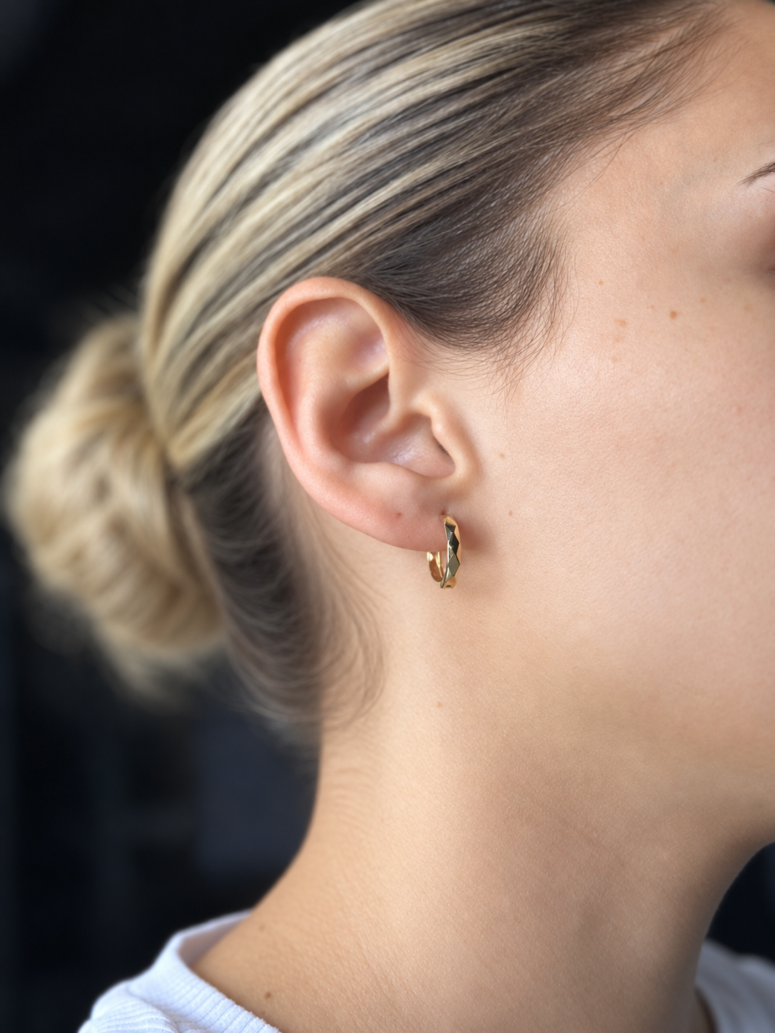14k gold faceted Huggies earrings